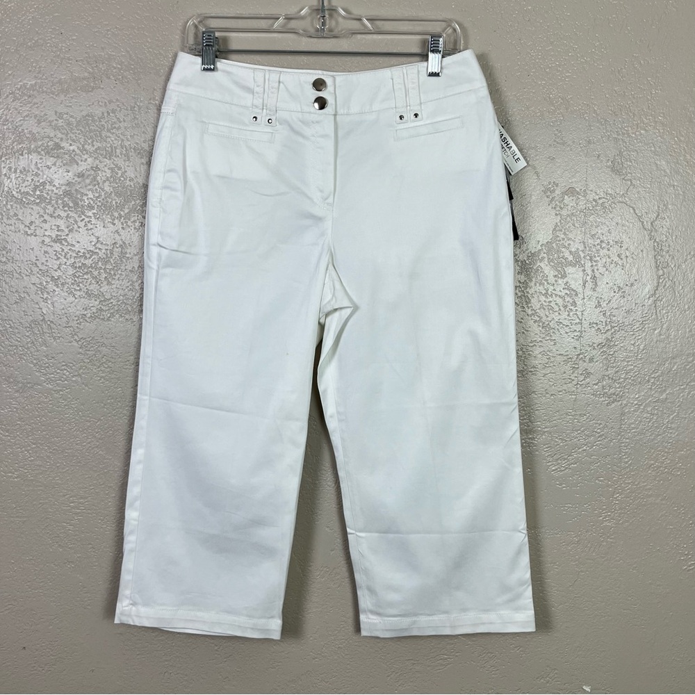 Larry Levine Pants Womens 8‎ White Capri Stretch Casual Flat Front - Picture 9 of 13